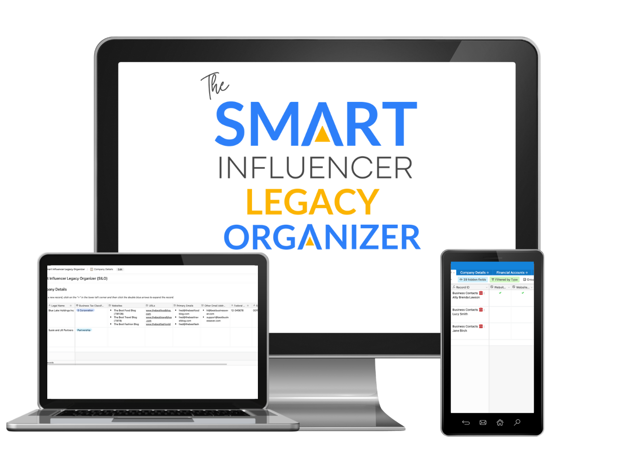 A product grouping of the Smart Influencer Legacy Organizer airtable system for bloggers